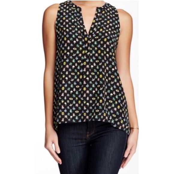 Joie Silk Sleevless Faux Wrap Ruffle Blouse Bees Flowers Honeybees Summer Light - Picture 2 of 11